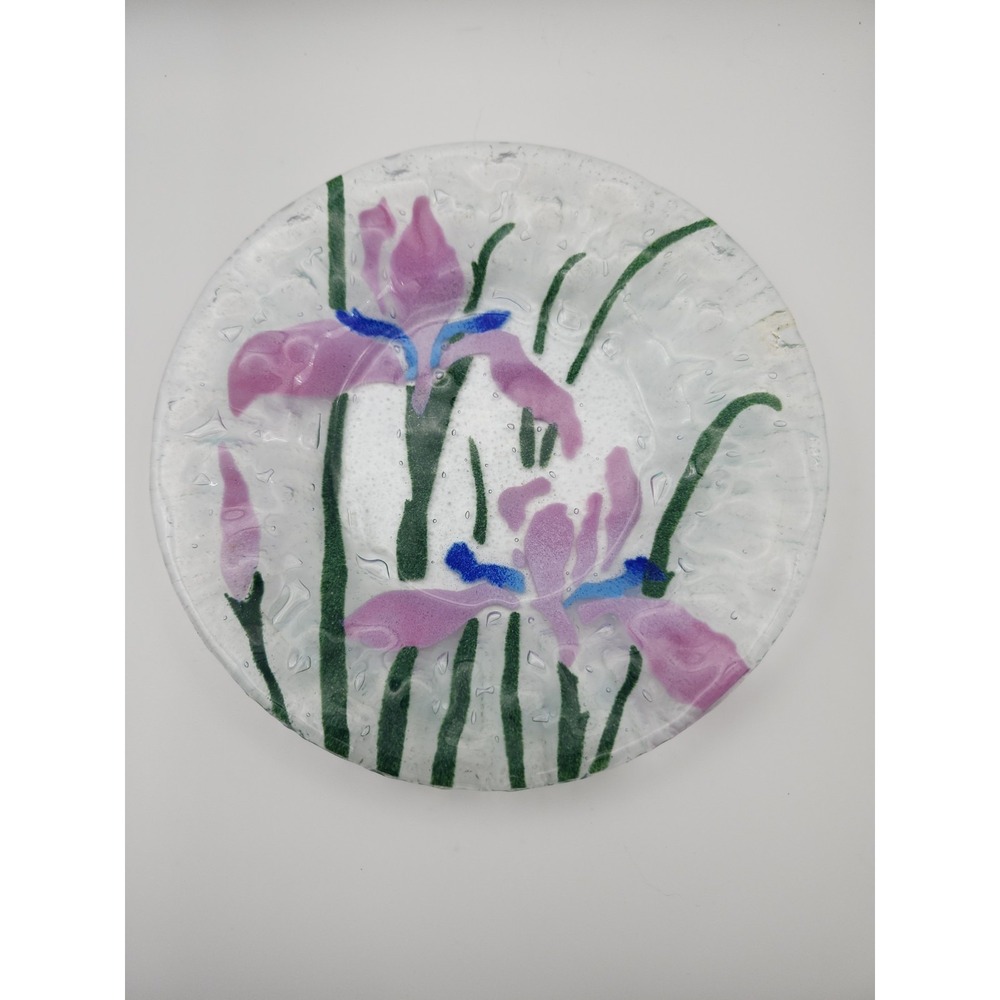 Vintage Sydenstricker Fused Art Glass Plate 7" Multi-color Floral Design.